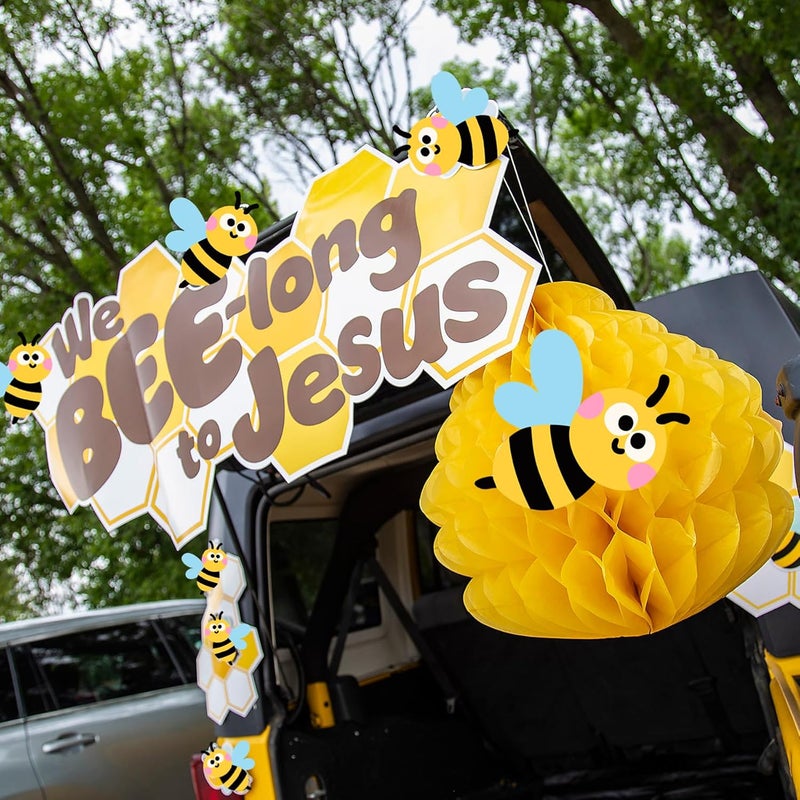 Know me We Bee-Long to Jesus Trunk or Treat Car Decorations Kit, Halloween Bumblebee Trunk or Treat Decorations for SUV Car Archway Garage Door Party Decorations - Image 4